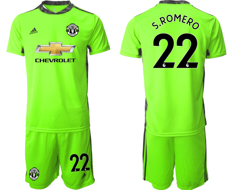 Men 2020-2021 club Manchester United fluorescent green goalkeeper #22 Soccer Jerseys